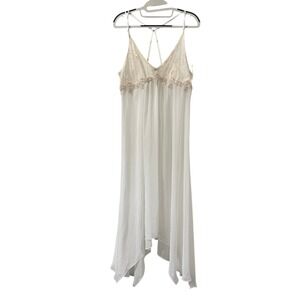 Linea Donatella Nightgown Maxi Dress L KES020 White Lace Trimmed Coquette Sheer‎